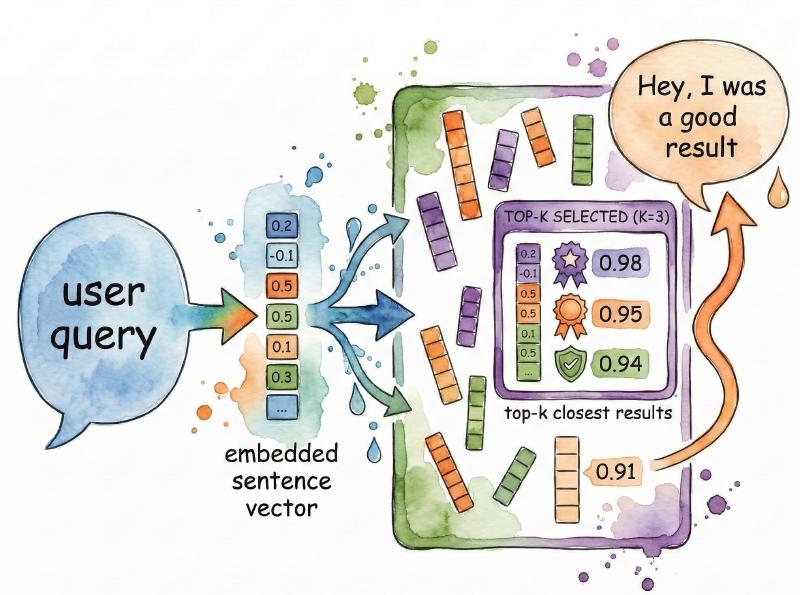 Traditional RAG limitation: user query embedded as vector, top-k closest results selected, with relevant results potentially excluded